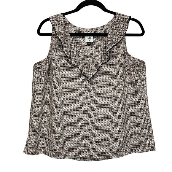 CAbi Stellar Blouse Women's Size M Star Print Sleeveless Ruffle Collar V Neck - Picture 2 of 9